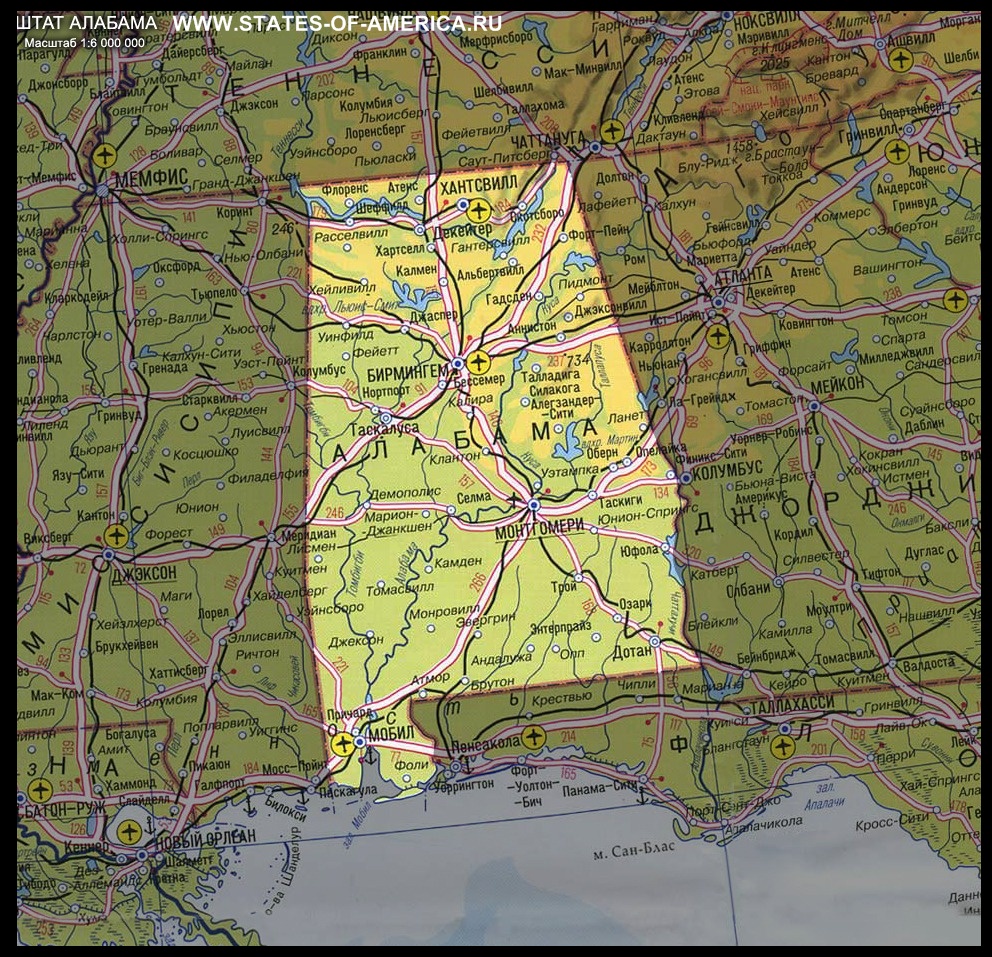 карта Алабамы