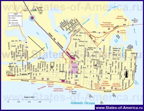 Туристическая карта Атлантик-Сити с отелями и казино