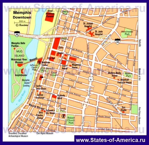 Туристическая карта Мемфиса с достопримечательностями