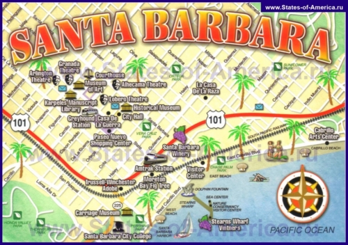 Туристическая карта Санта-Барбары с достопримечательностями