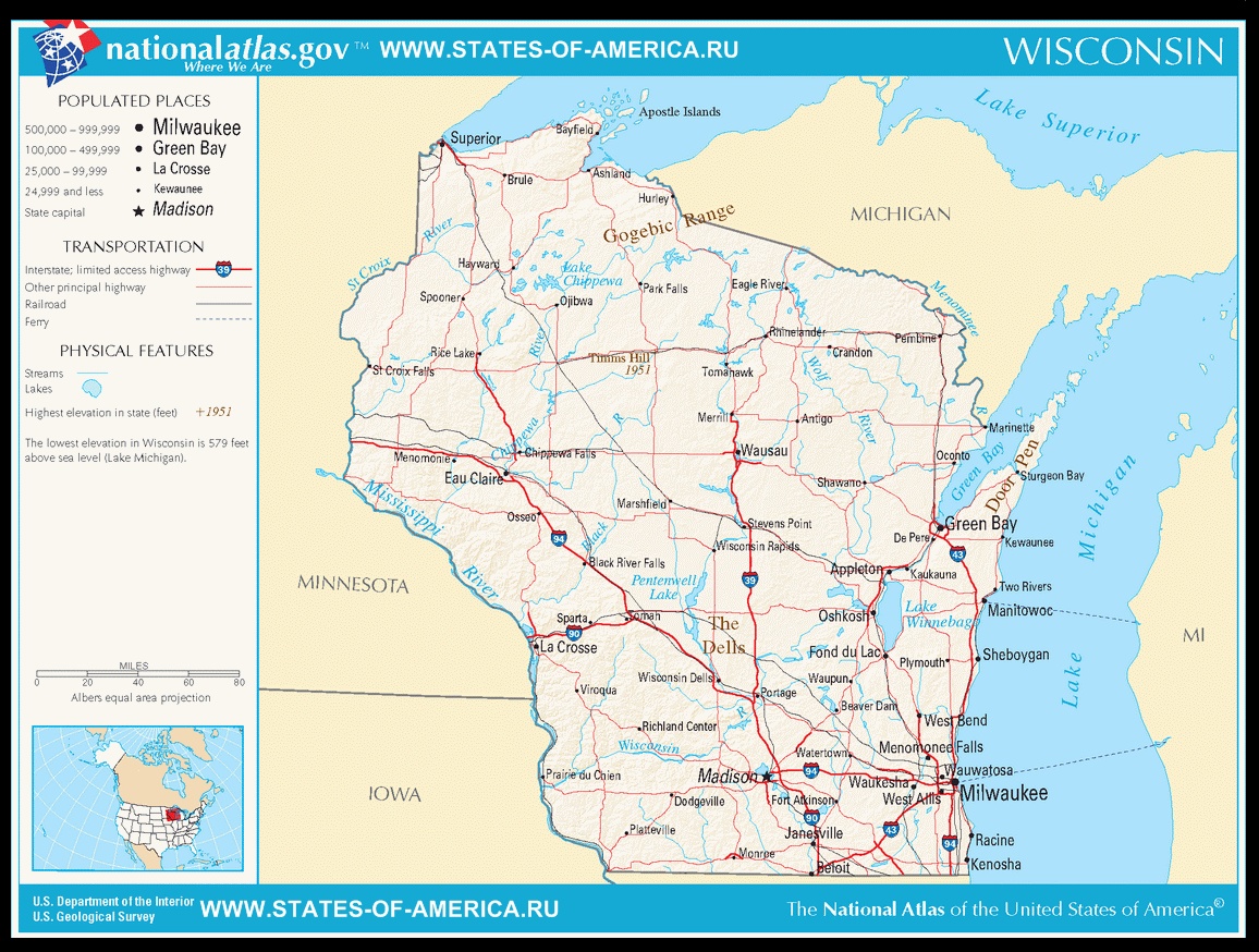 Карта дорог Висконсина