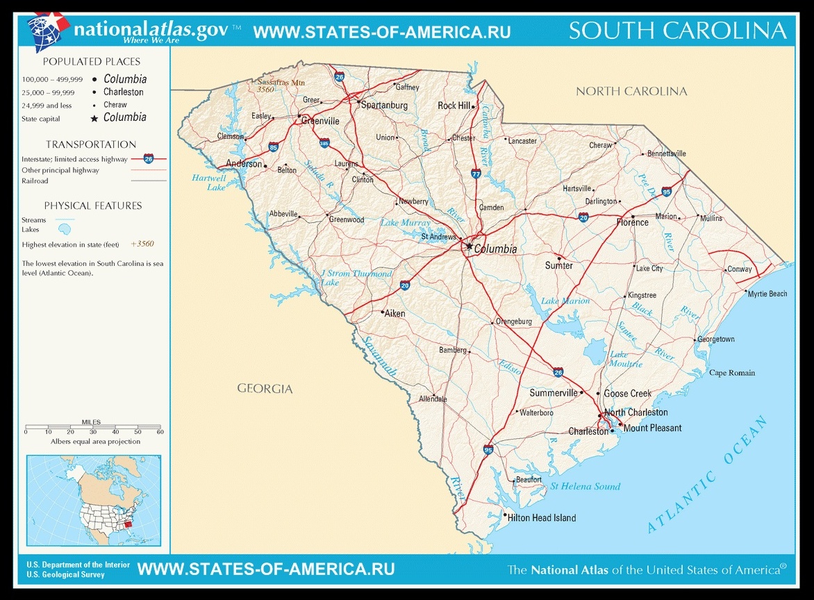 Карта дорог Южной Каролины