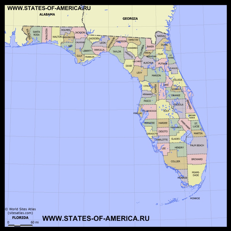 Карта Флориды по округам