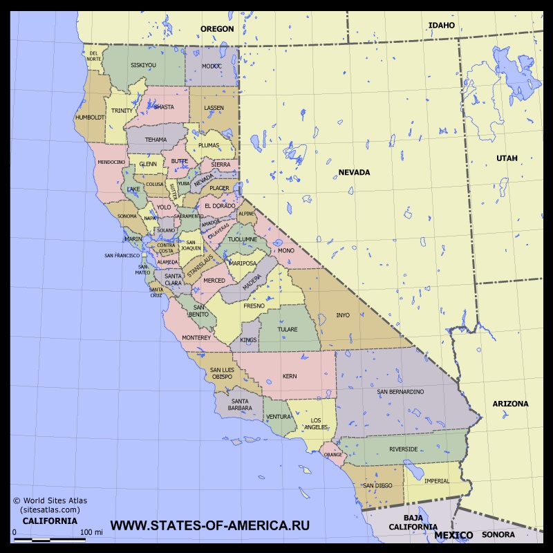 Карта Калифорнии по округам