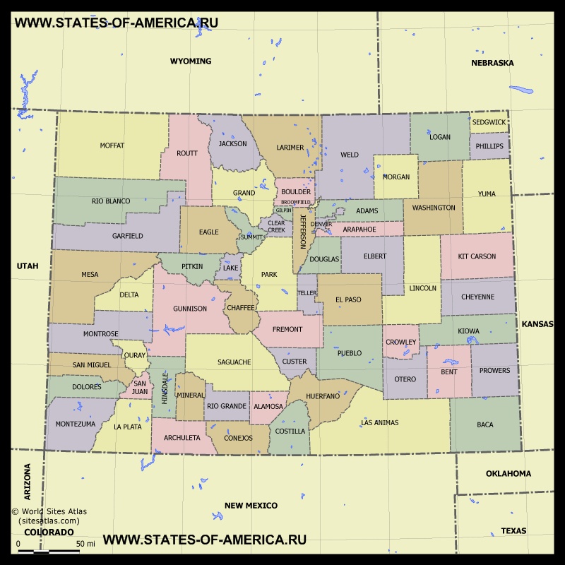Карта Колорадо по округам