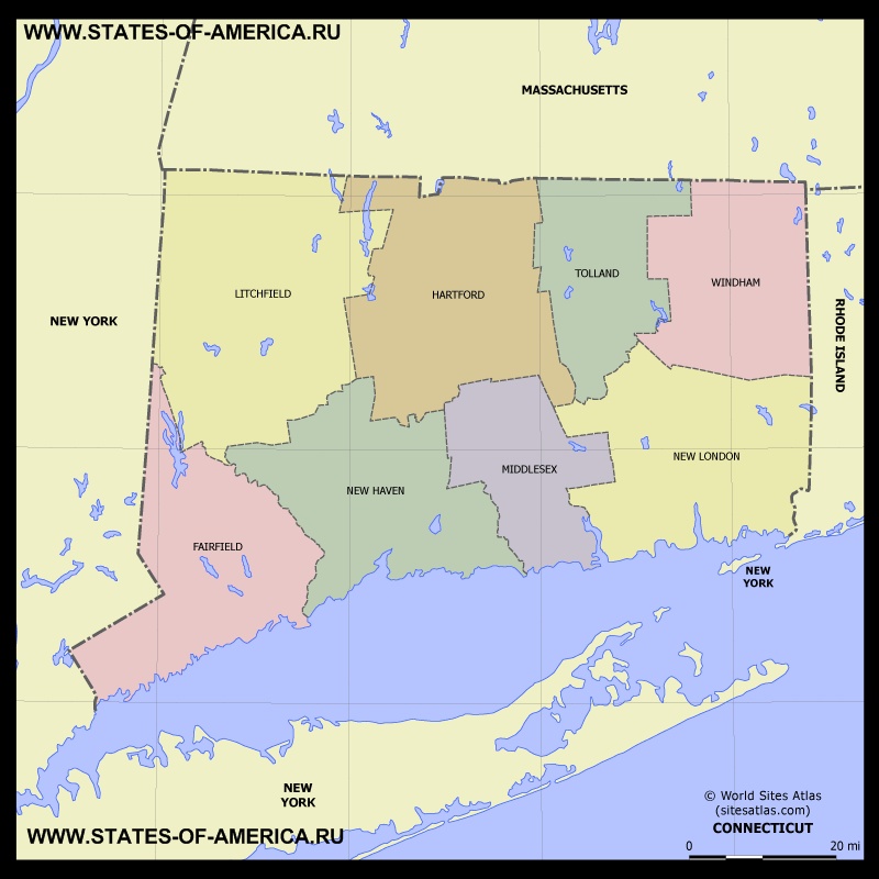 Карта Коннектикута по округам