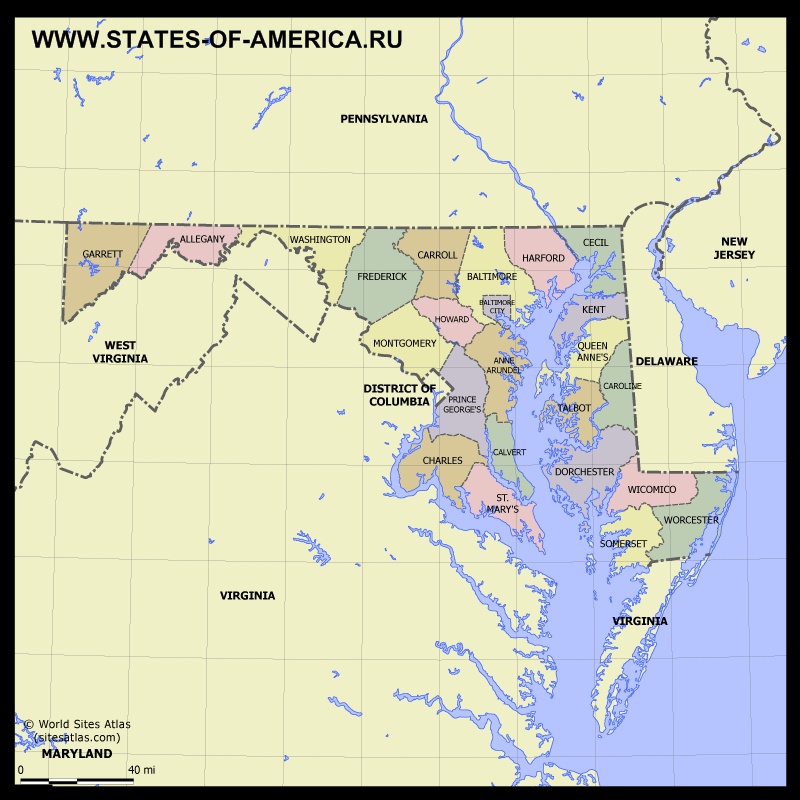 Карта Мэриленда по округам