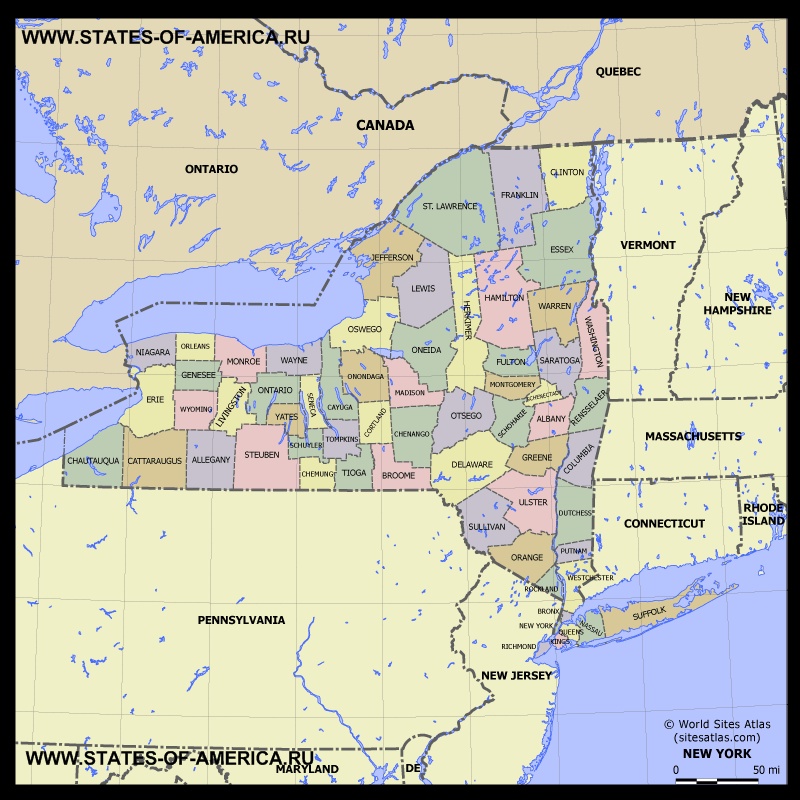 Карта штата Нью-Йорк по округам