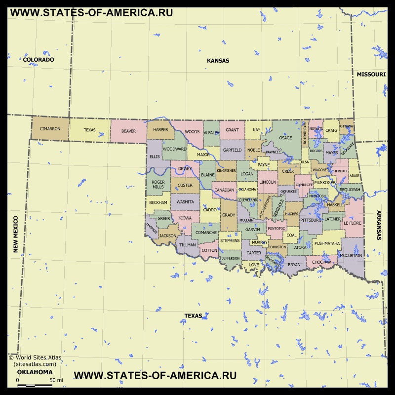 Карта Оклахомы по округам