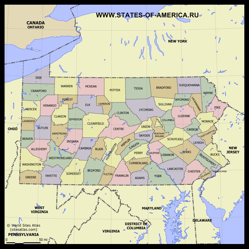 Карта Пенсильвании по округам