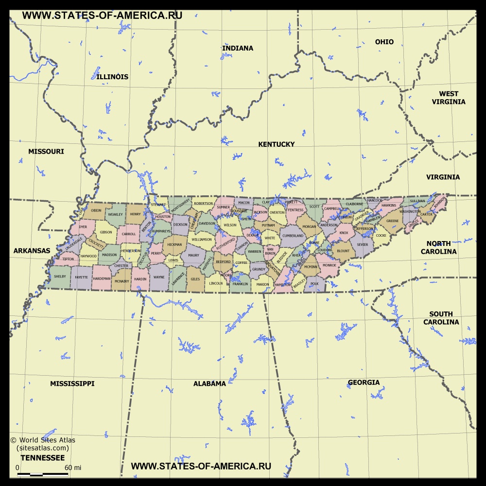 Карта Теннесси по округам
