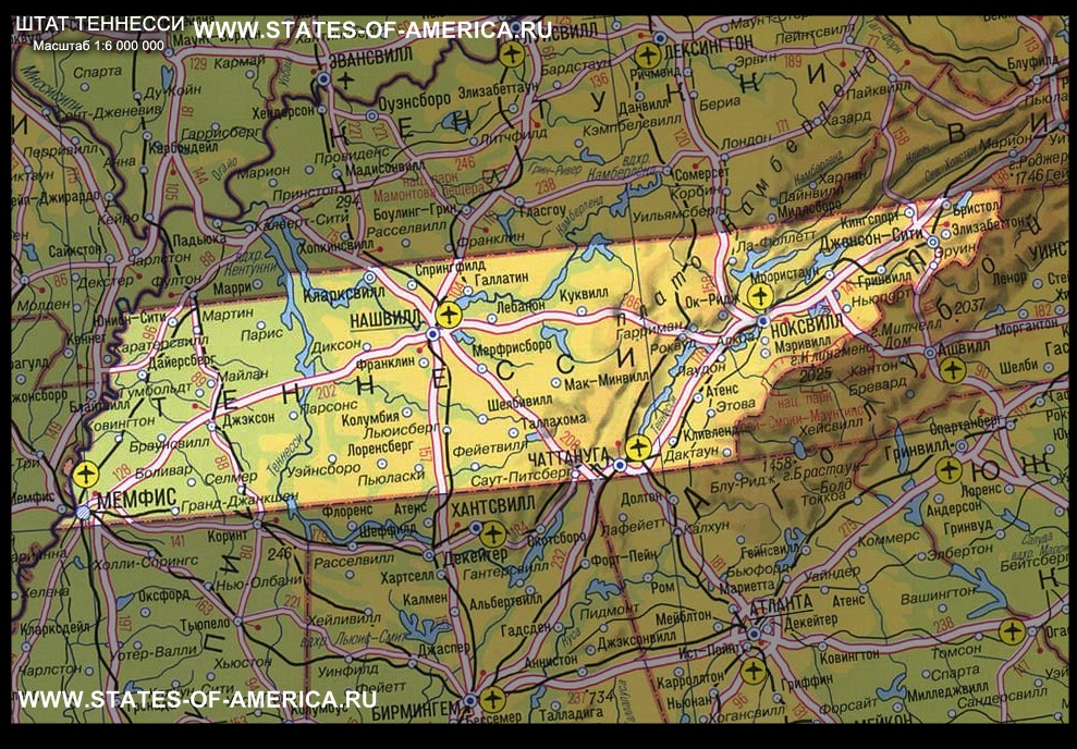 карта Теннесси