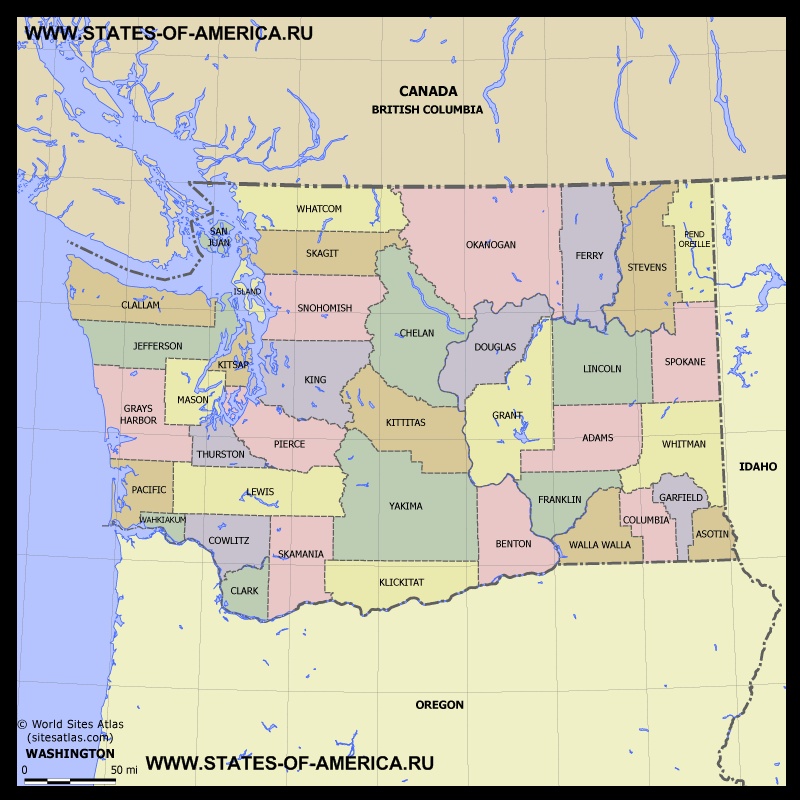 Карта штата Вашингтон по округам