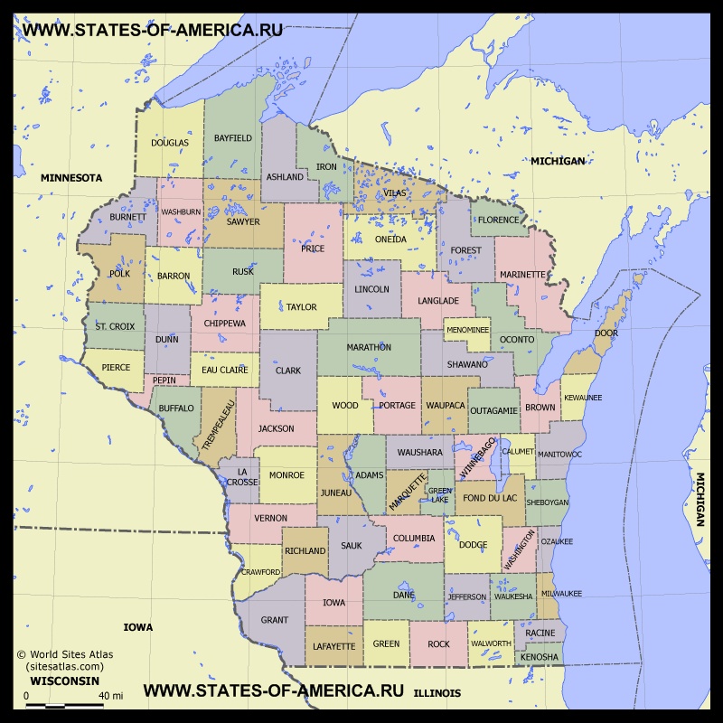 Карта Висконсина по округам