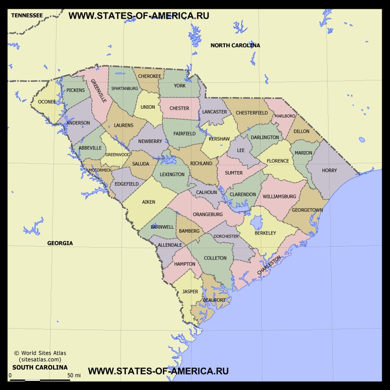 Карта Южной Каролины по округам