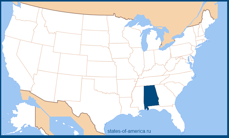Штат Алабама на карте США