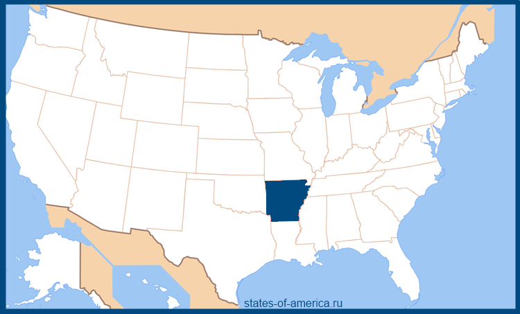 Штат Арканзас на карте США