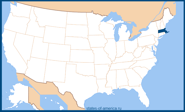 Штат Массачусетс на карте США